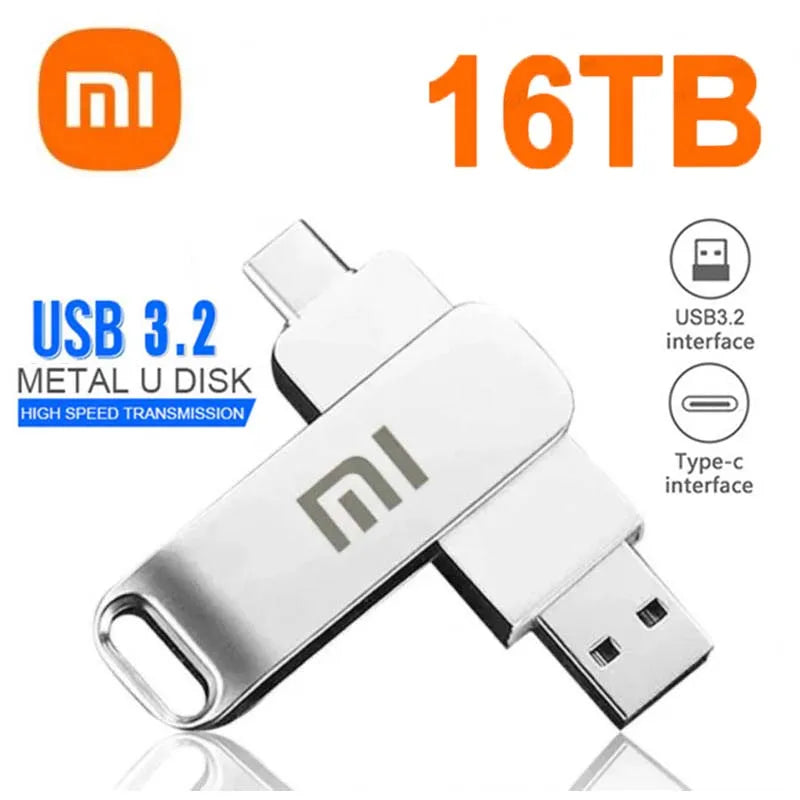 Xiaomi 16TB USB 3.2 Waterproof Flash Drive with High-Speed Transfer and Type-C 2-in-1 Interface for Mobile Devices and Computers