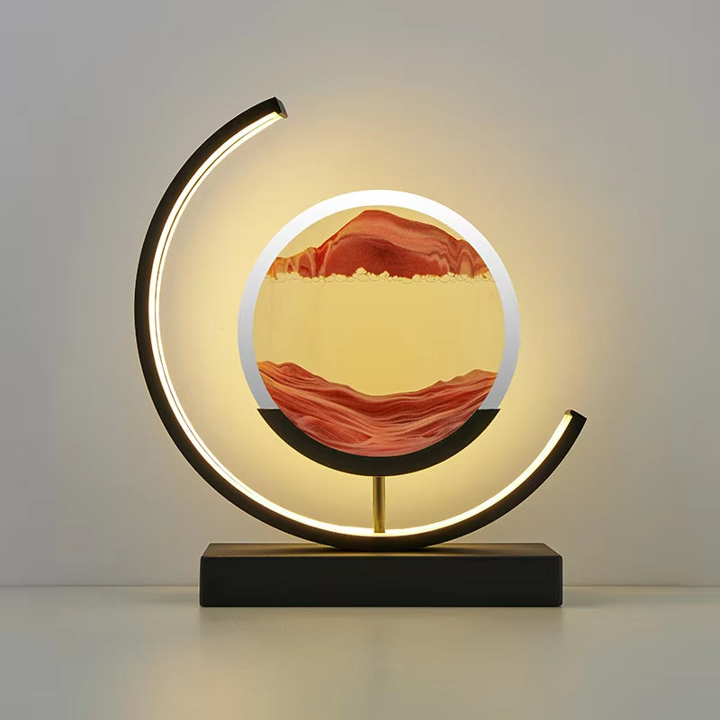 Elegant LED Quicksand Art Hourglass Lamp with Remote Control and 360° Rotation for Home and Bedroom Decoration.