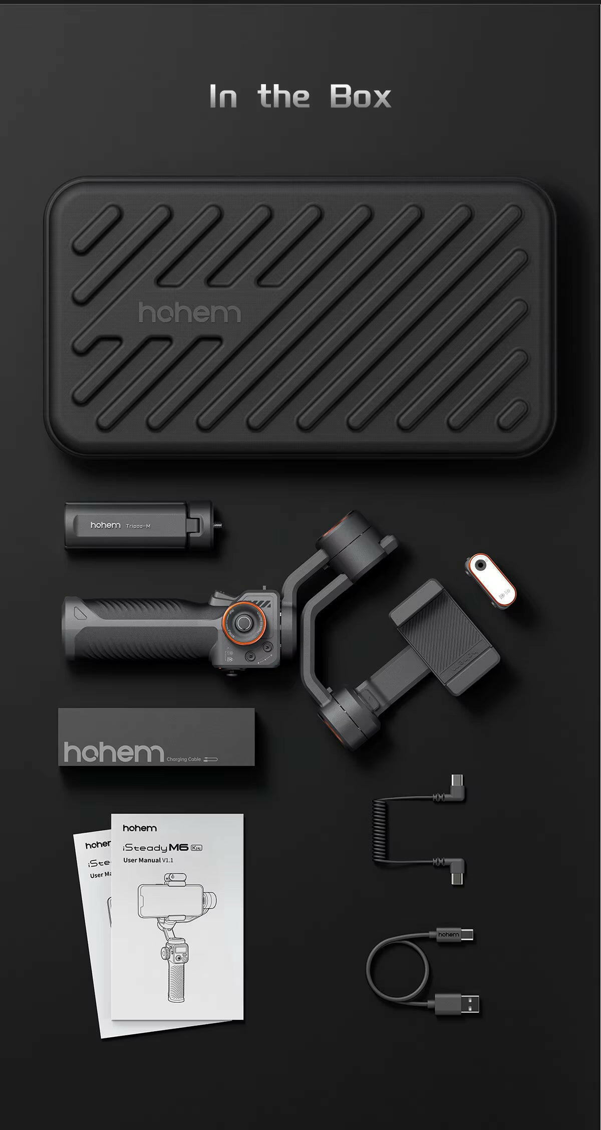 Hohem Isteady M6 3-Axis Gimbal Stabilizer with Foldable Selfie Stick, App Control, and Magnetic Fill Light for Smartphones.