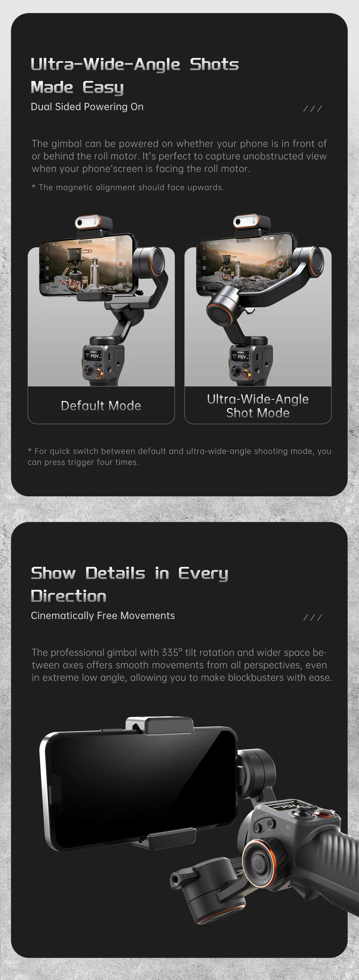 Hohem Isteady M6 3-Axis Gimbal Stabilizer with Foldable Selfie Stick, App Control, and Magnetic Fill Light for Smartphones.