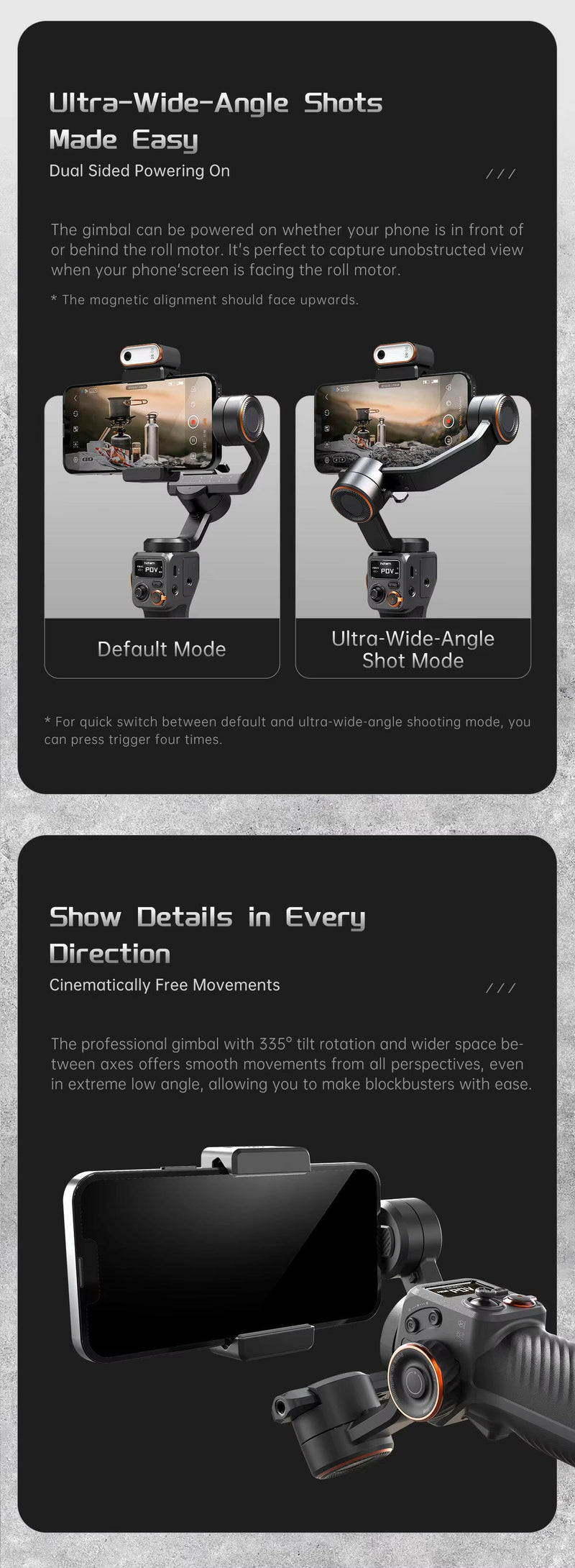 Hohem Isteady M6 3-Axis Gimbal Stabilizer with Foldable Selfie Stick, App Control, and Magnetic Fill Light for Smartphones.
