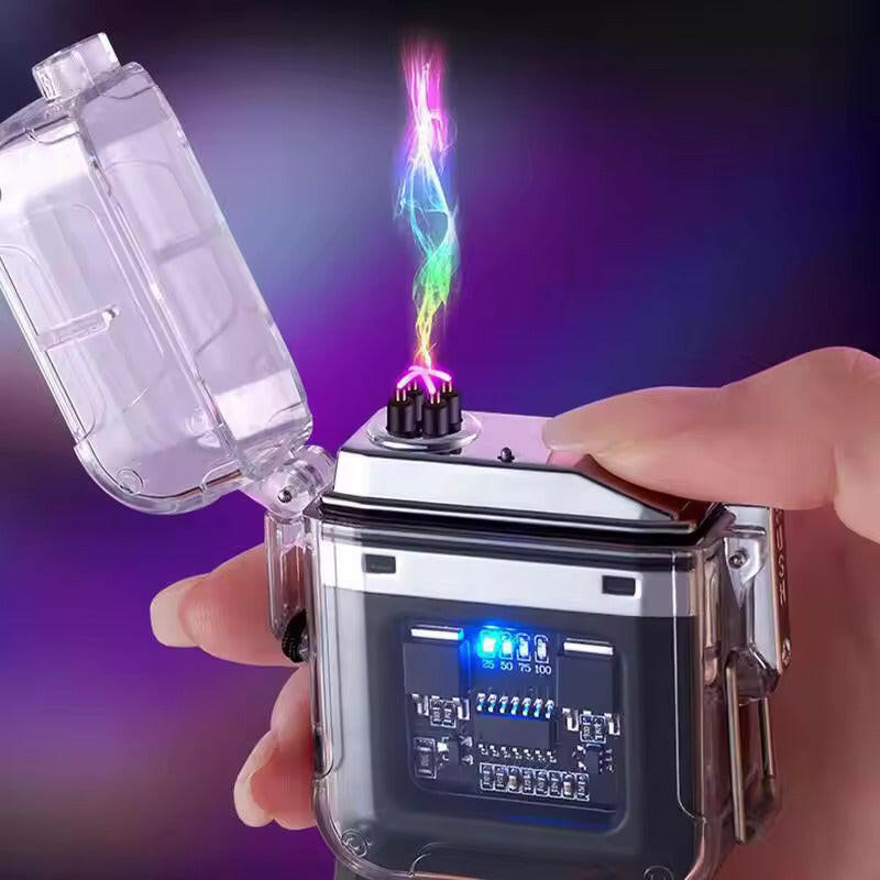Dual Arc Plasma Waterproof Lighter Watch Transparent Rechargeable USB Flashlight Windproof Lighter.