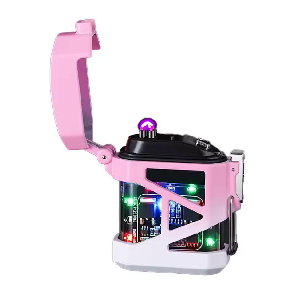 Dual Arc Plasma Waterproof Lighter Watch Transparent Rechargeable USB Flashlight Windproof Lighter.