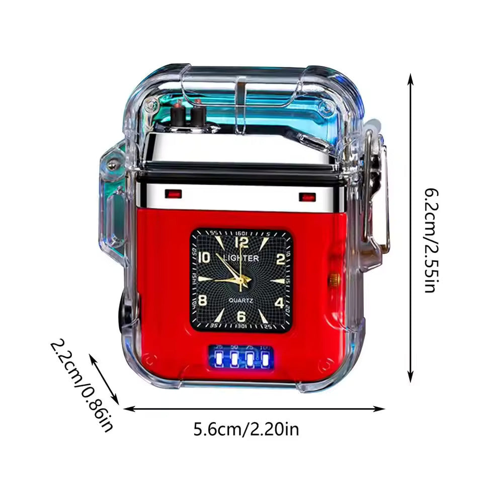 Dual Arc Plasma Waterproof Lighter Watch Transparent Rechargeable USB Flashlight Windproof Lighter 