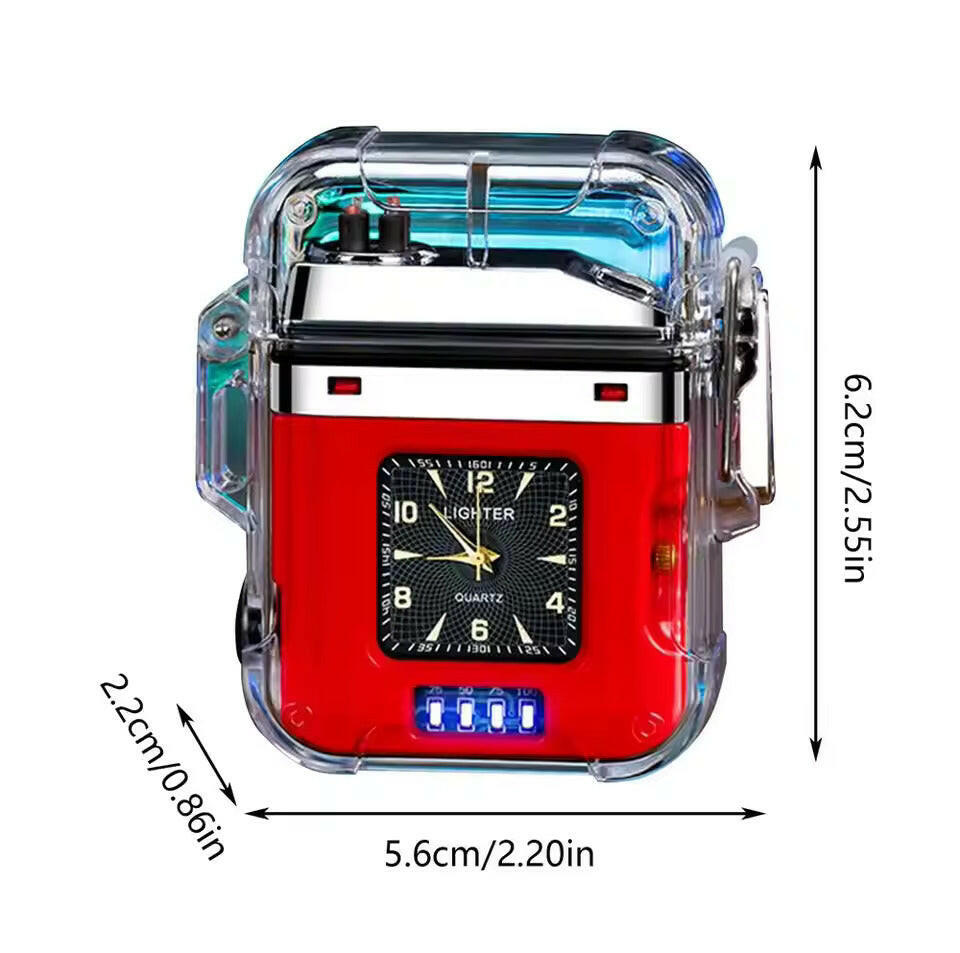 Dual Arc Plasma Waterproof Lighter Watch Transparent Rechargeable USB Flashlight Windproof Lighter.