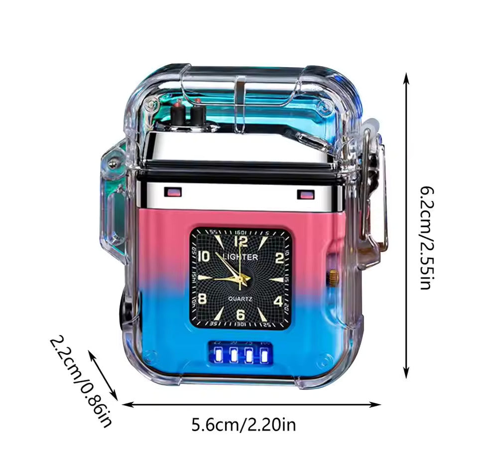 Dual Arc Plasma Waterproof Lighter Watch Transparent Rechargeable USB Flashlight Windproof Lighter 