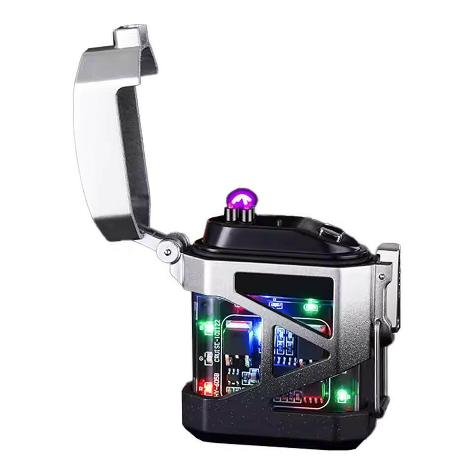 Dual Arc Plasma Waterproof Lighter Watch Transparent Rechargeable USB Flashlight Windproof Lighter.