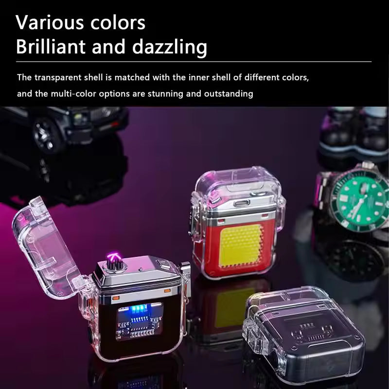 Dual Arc Plasma Waterproof Lighter Watch Transparent Rechargeable USB Flashlight Windproof Lighter 