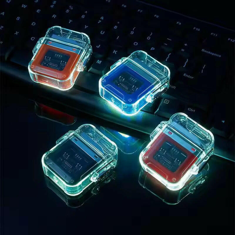 Dual Arc Plasma Waterproof Lighter Watch Transparent Rechargeable USB Flashlight Windproof Lighter.