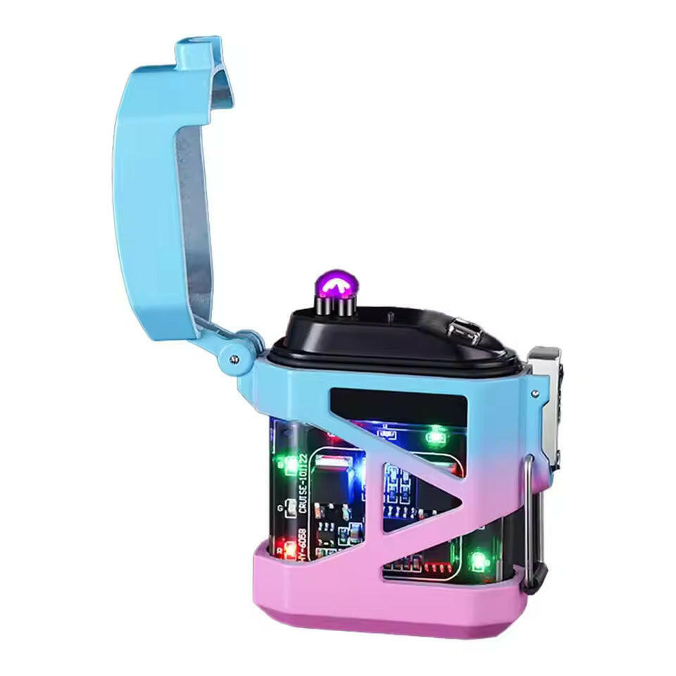 Dual Arc Plasma Waterproof Lighter Watch Transparent Rechargeable USB Flashlight Windproof Lighter.