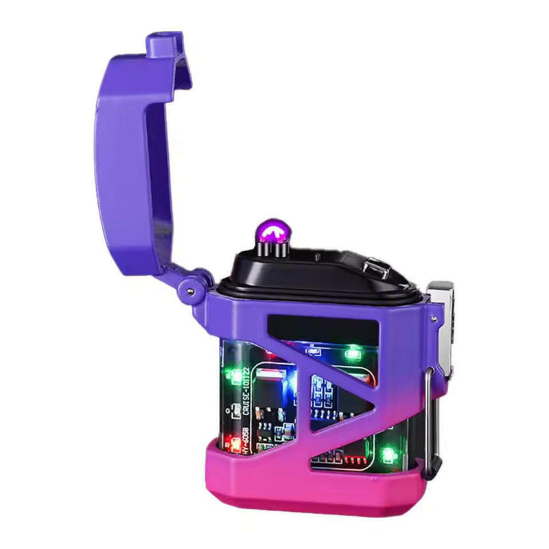 Dual Arc Plasma Waterproof Lighter Watch Transparent Rechargeable USB Flashlight Windproof Lighter.