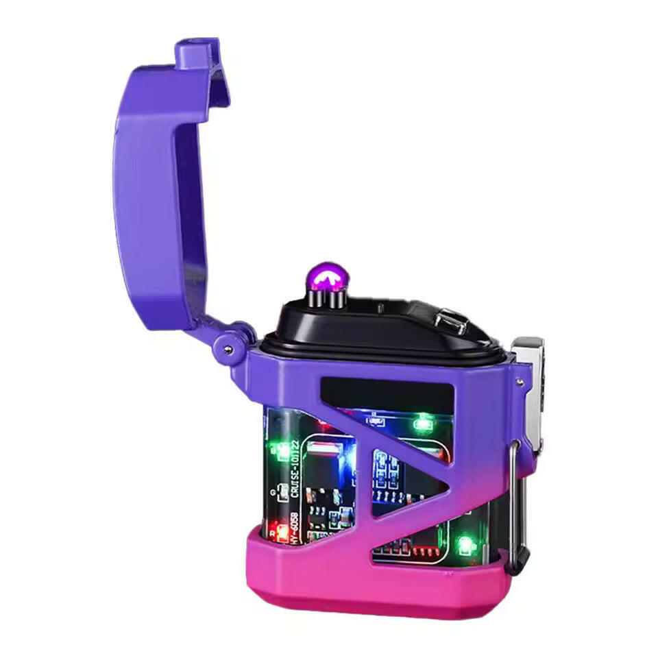 Dual Arc Plasma Waterproof Lighter Watch Transparent Rechargeable USB Flashlight Windproof Lighter.