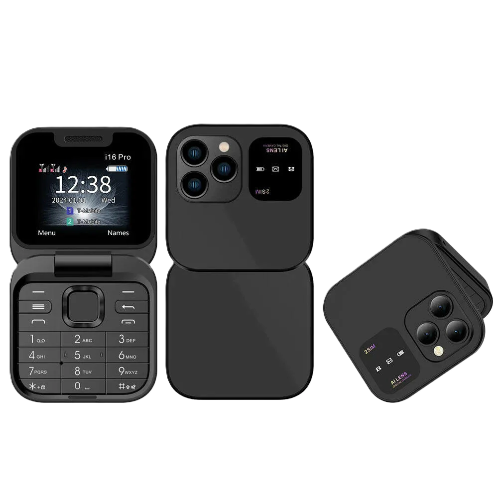 I16Pro Compact Foldable Mobile Phone with Auto Call Recording, Speed Dial, FM Radio, Dual SIM GSM Unlocked