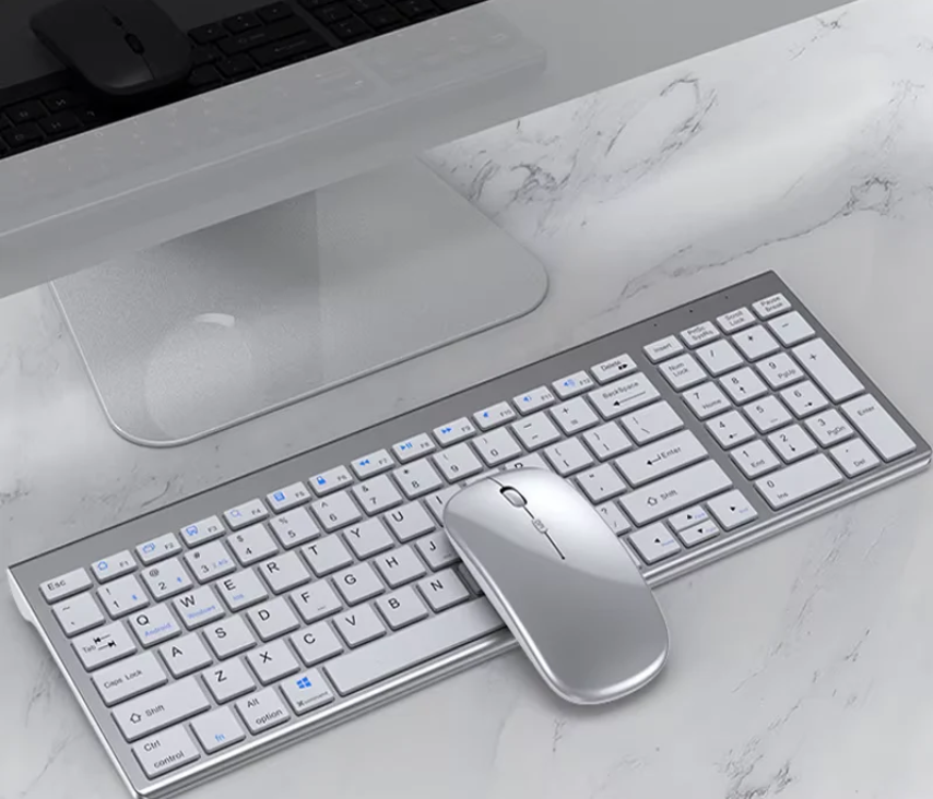 Slim Rechargeable Bluetooth Keyboard and Mouse Set for Laptop Computer 2.4G USB Wireless Keyboard and Mouse Combo.