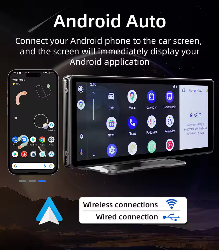 10.26-Inch Portable MP5 Multimedia Video Player with Android Auto, Wireless CarPlay, HD Rearview Camera, and Car Radio Functionality