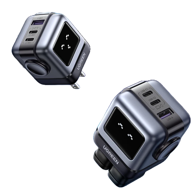 Ugreen 65W GaN Charger - Sleek Robot Design with Dual USB-C Ports for PD 3.0 Fast Charging, Compatible with iPhone 16/15/14 Pro, MacBooks, Laptops, and Tablets - Perfect for Travel and Everyday Use.