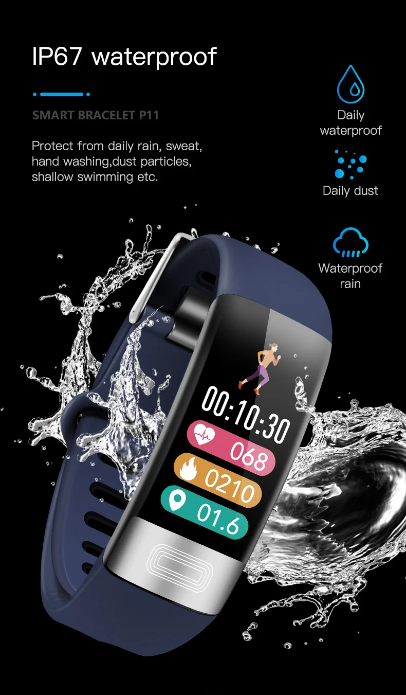 P11Plus Smart Health Fitness Tracker Wristband with ECG, PPG, Calorie, and Blood Pressure Monitoring