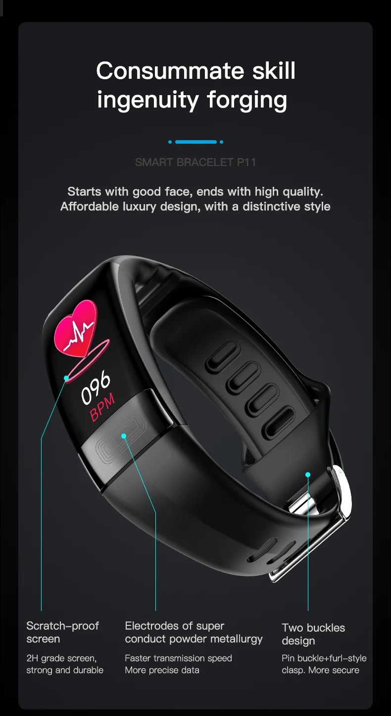 P11Plus Smart Health Fitness Tracker Wristband with ECG, PPG, Calorie, and Blood Pressure Monitoring