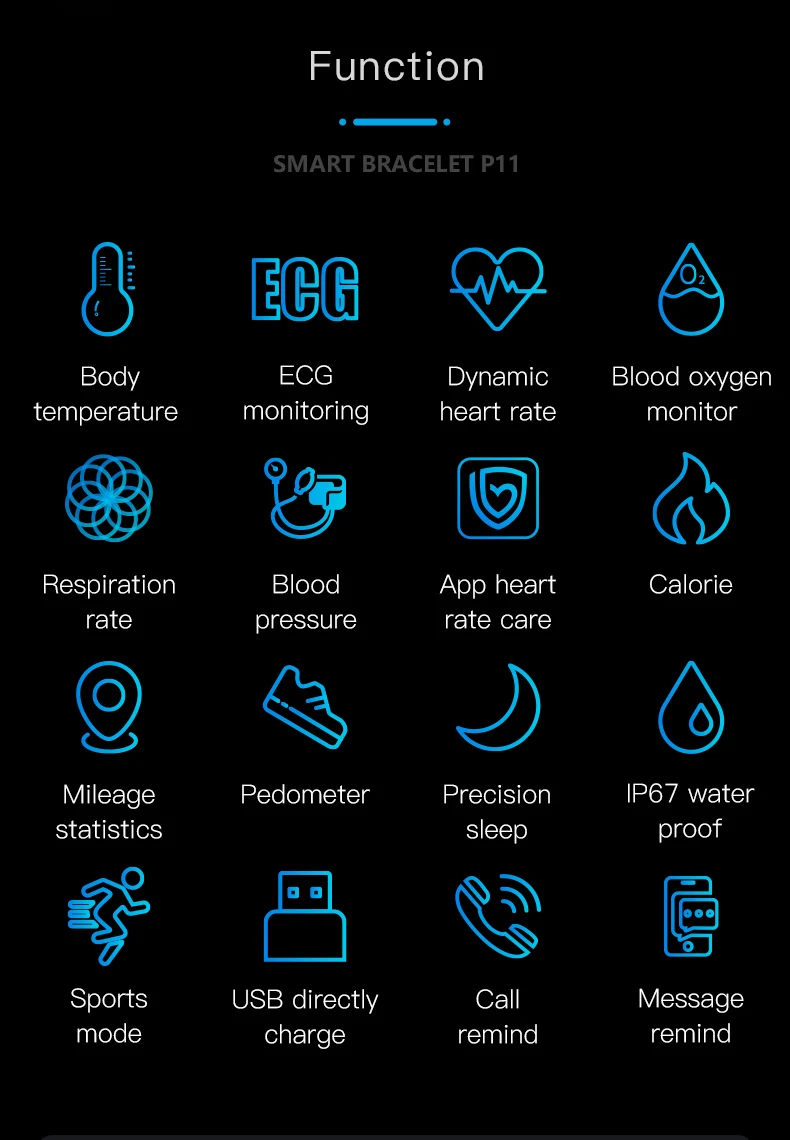 P11Plus Smart Health Fitness Tracker Wristband with ECG, PPG, Calorie, and Blood Pressure Monitoring