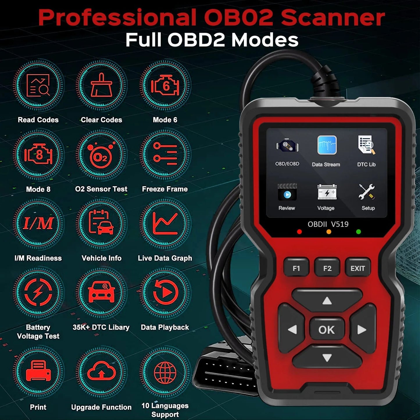 Professional OBD2 Scanner with Live Data for Comprehensive Vehicle Diagnostics and Check Engine Light Analysis