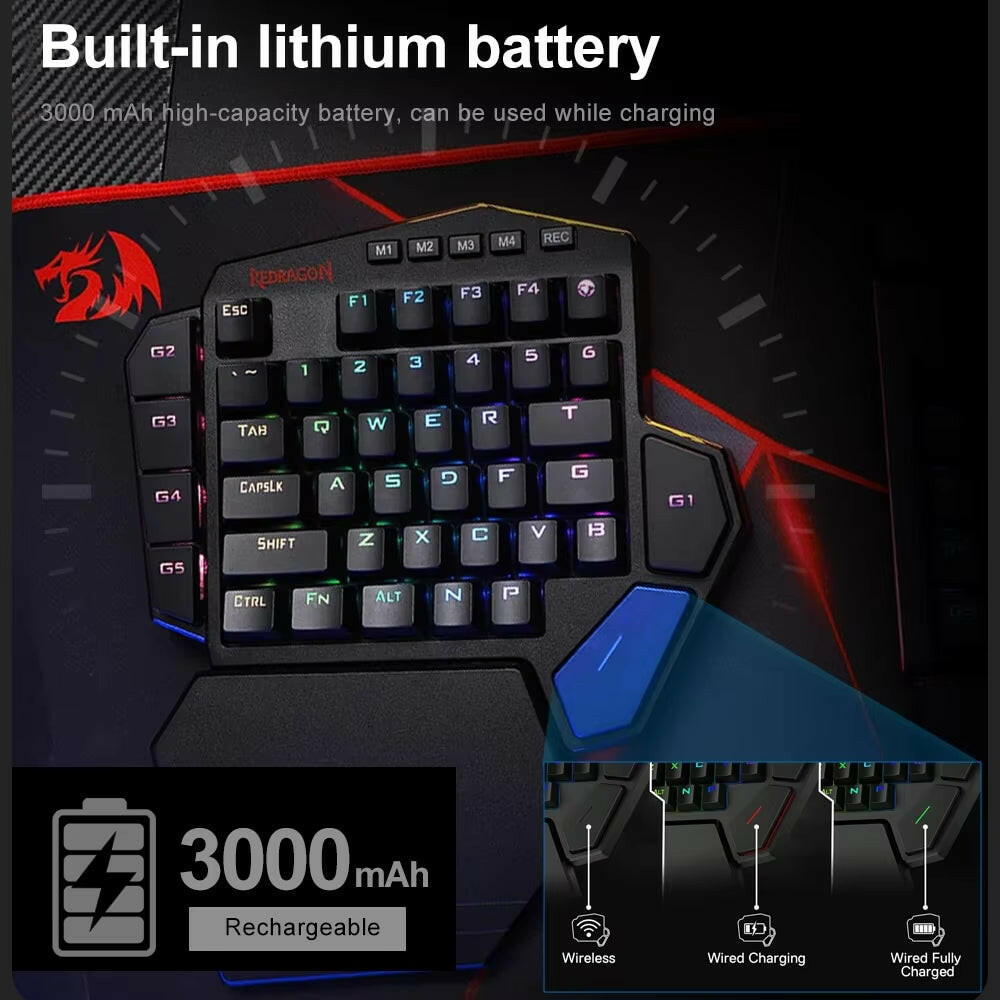 DITI ELITE K585 RGB Wireless One-Handed Mechanical Gaming Keyboard with Blue Switches and 7 Programmable Macro Keys.