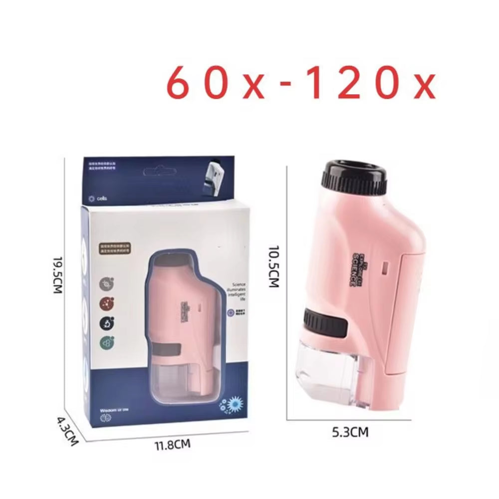 Professional Handheld Microscope Kit with LED Lighting - Explore the Microscopic World with 60X-120X Magnification for Educational Adventures at Home and School - Perfect STEM Gift for Aspiring Young Scientists.