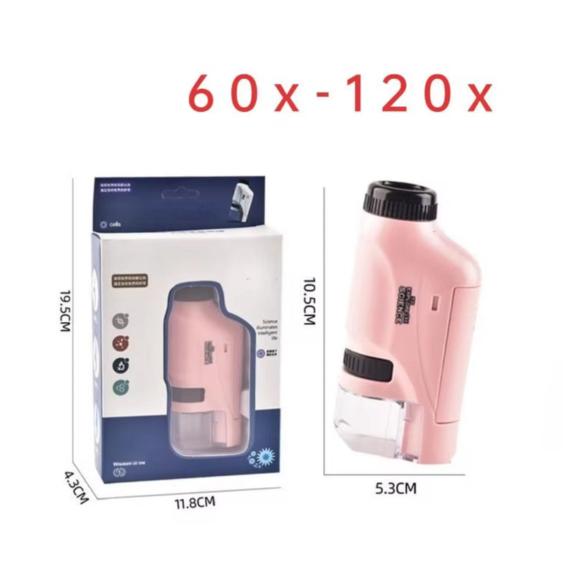 Professional Handheld Microscope Kit with LED Lighting - Explore the Microscopic World with 60X-120X Magnification for Educational Adventures at Home and School - Perfect STEM Gift for Aspiring Young Scientists.