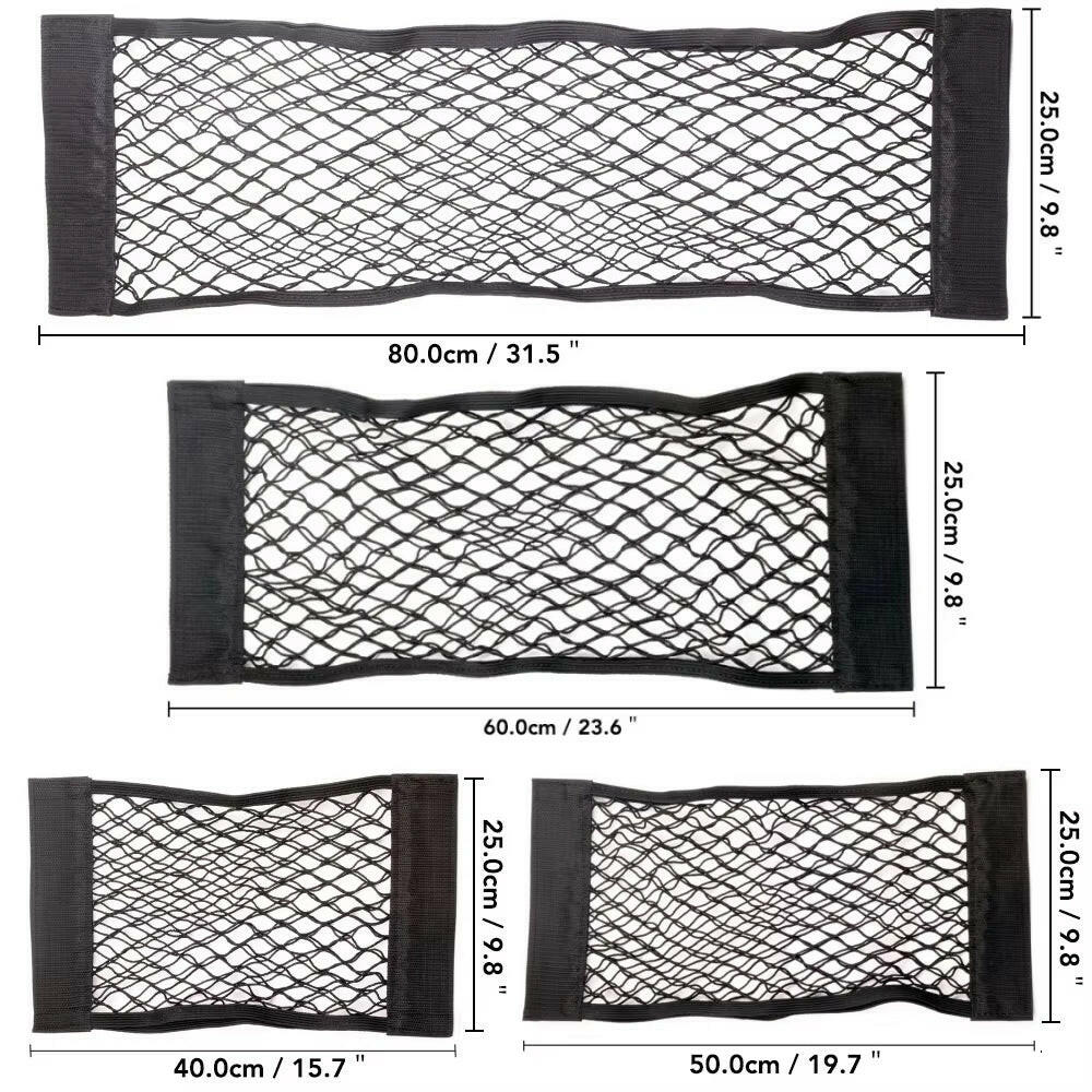 Car Back Seat Mesh Storage Organizer with Elastic String Net and Magic Sticker - Universal Trunk Pocket Cage.