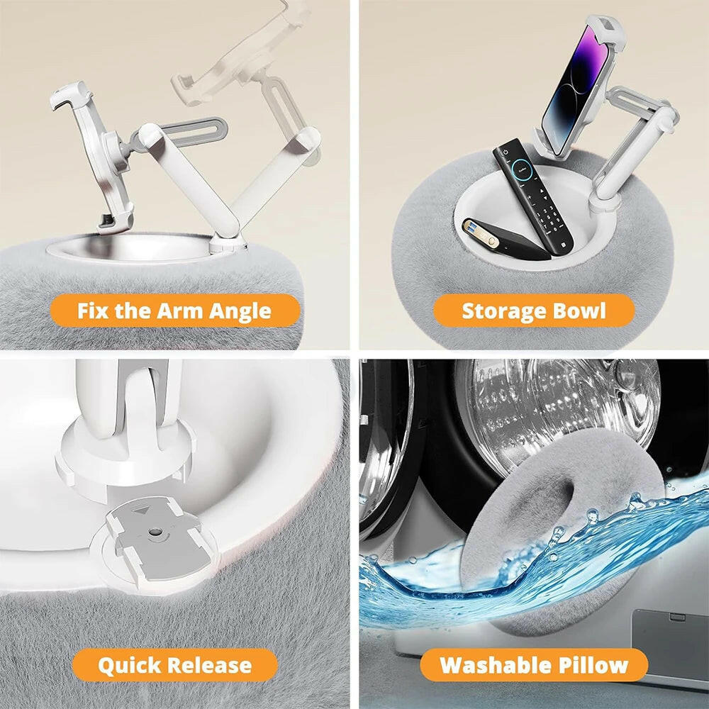 Plush Pillow Mobile Phone Tablet Holder Desktop Stand Adjustable Length Angle for Binge-Watching Live Straming Video Chat.