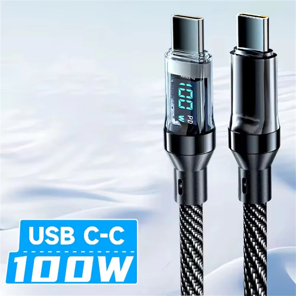 120W LED Digital Display USB Type-C Quick Charge Cable for OPPO, VIVO, and Huawei Fast Charging Data Transfer