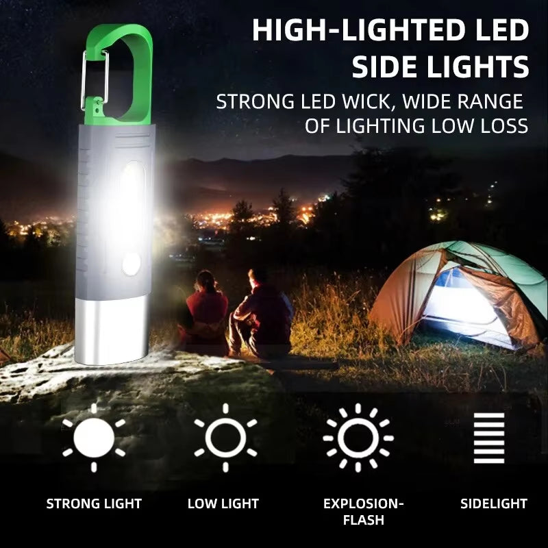 High-Power Mini LED Flashlight for Camping with Telescopic Zoom and Waterproof Design, Featuring 3 LEDs and Side Lights