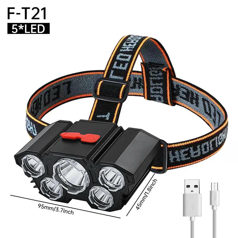 Usb Rechargeable Led Headlight Super Bright 5 Working Modes Headlamp Waterproof Head-Mounted Flashlight for Night Fishing Hiking.