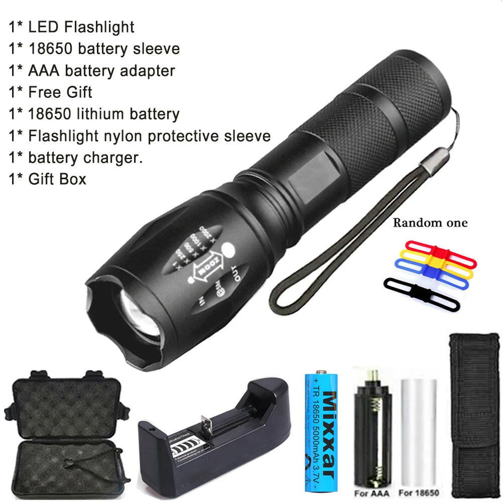 ZK30 Portable Powerful LED Lamp T6 Flashlight Linterna Torch Uses 18650 Chargeable Battery Outdoor Camping Tactics Flash Light.