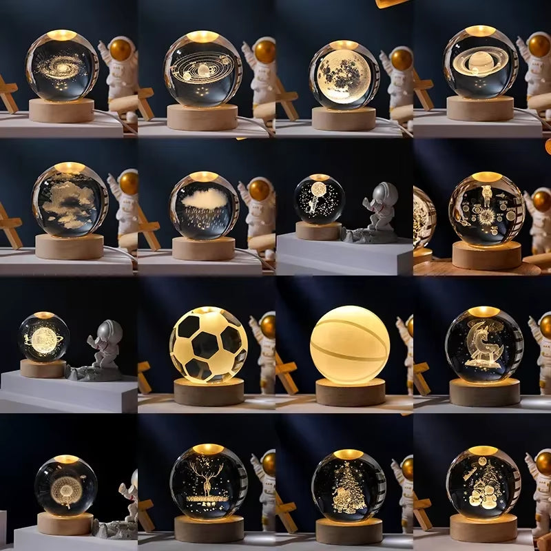 Illuminate Your Space with the 6/8Cm 3D Crystal Ball Planet Night Light – A Stunning Laser Engraved Solar System Globe Perfect for Home Decor and Gifts.