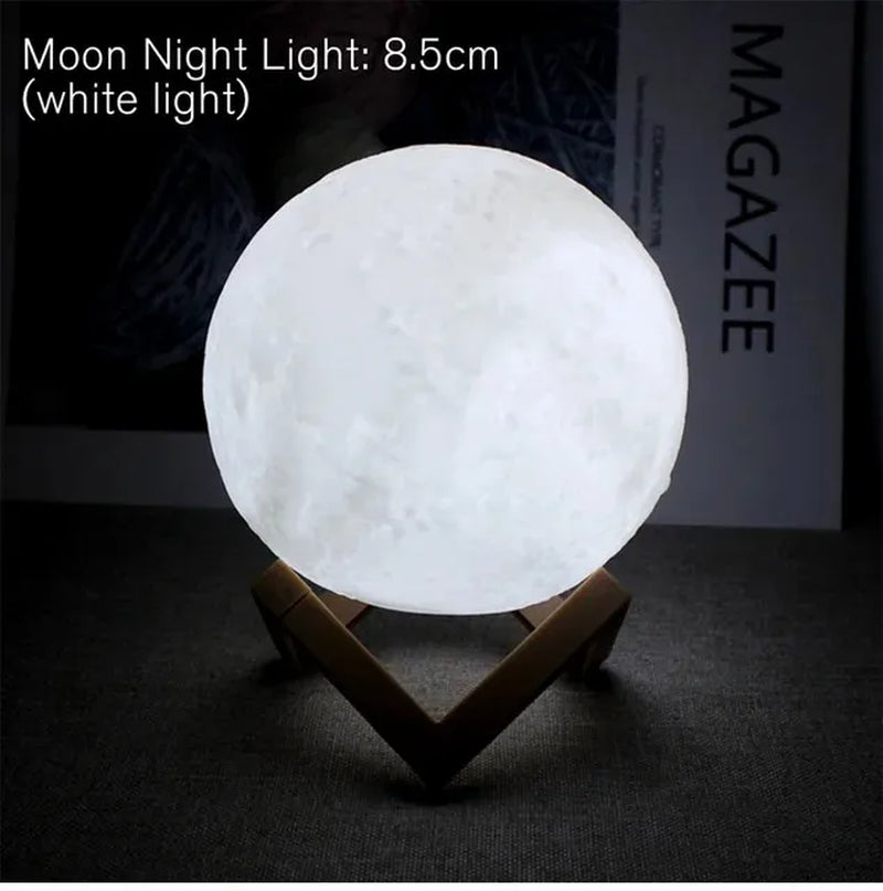 D5 8cm LED Moon Lamp with Stand - Battery Operated Starry Night Light for Bedroom Decor, Ideal Gift for Kids and Christmas