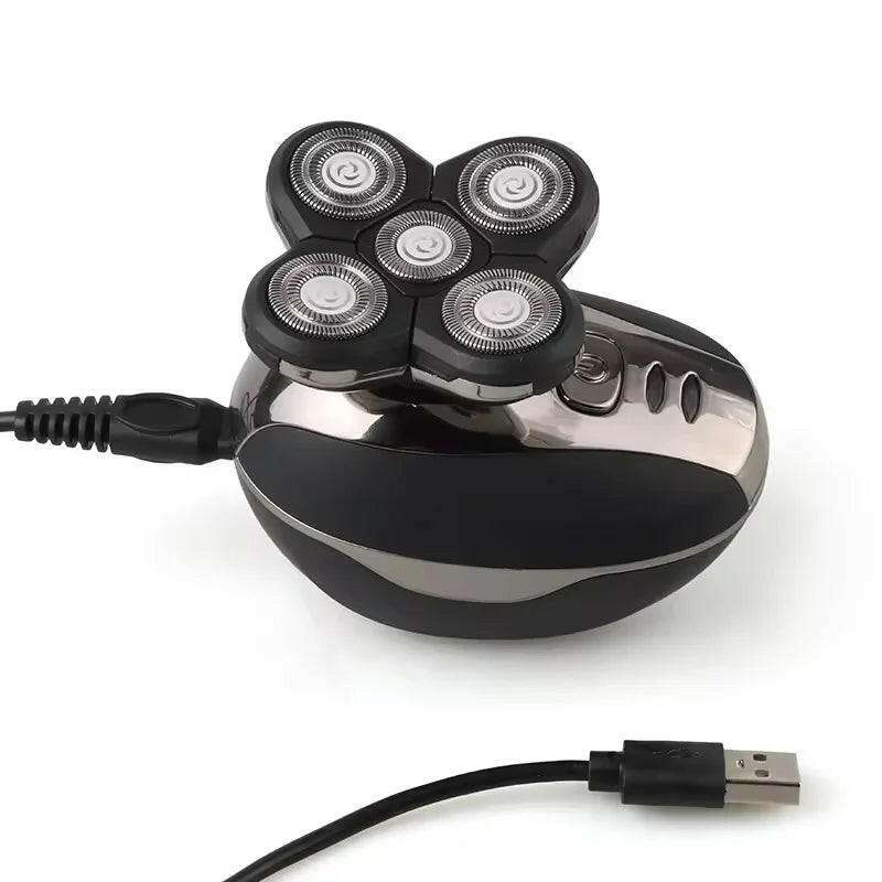 2024 Waterproof Rotary Electric Shaver and Beard Trimmer with 5 Heads - Rechargeable Men's Grooming Tool.