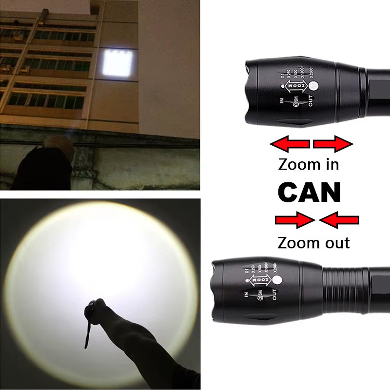 Litwod XML T6 LED Rechargeable Flashlight - 5000 LM, 5 Modes, Zoom Function, 18650 Battery, Ideal for Outdoor Camping and Emergency Use