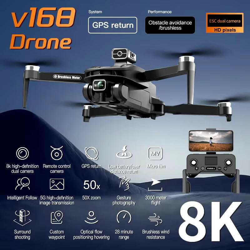 For Xiaomi V168 Drone 8K 5G GPS Professional HD Aerial Photography Dual-Camera Omnidirectional Obstacle Avoidance Drone Original.