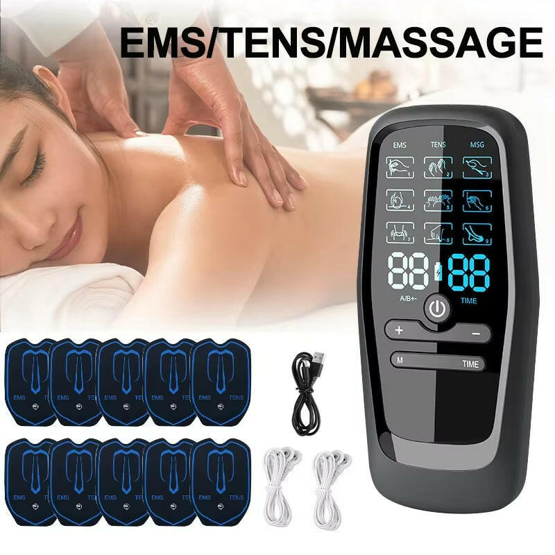 EMS Electric Professional Muscle Stimulator - USB Physiotherapy TENS Unit with 6 Pulse Modes for Full Body Massage.