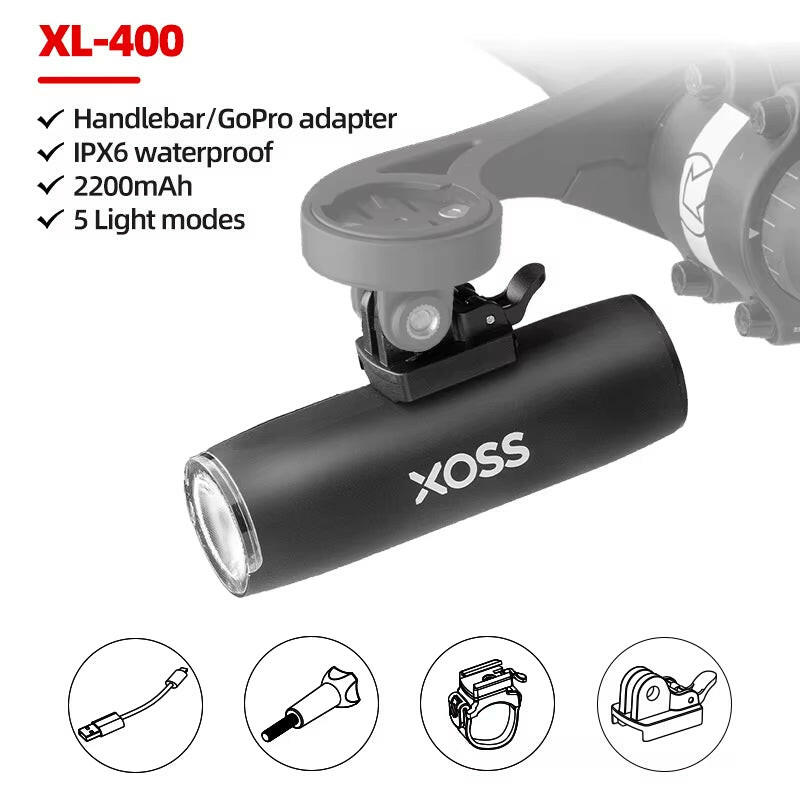 XOSS XL1200 Rechargeable Waterproof Bicycle Headlight - 200-1200 Lumen Aluminum Ultralight Front Lamp.