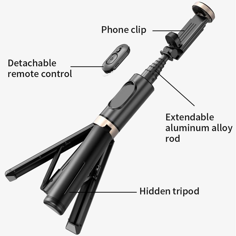 28" Portable Multifunctional Selfie Stick Tripod - Lightweight Aluminum Alloy Phone Stand with Wireless Remote Control for Video Recording and Photography, Compatible with iPhone and Android Devices, Supports Horizontal and Vertical Shooting