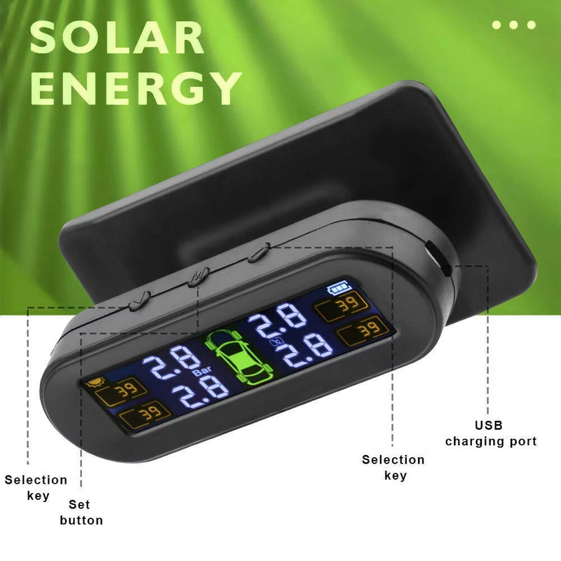 Tire Pressure Monitoring System Temperature Warning Fuel save with 4 External Sensors Solar TPMS Car Tyre Pressure Monitor.