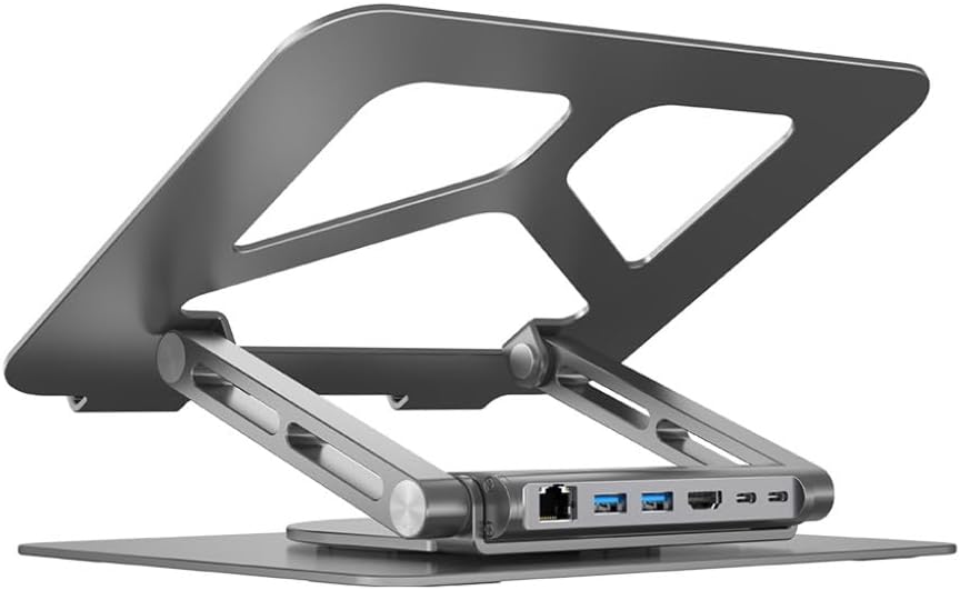 D1109A Premium Detachable Laptop Docking Station with USB Hub - 360° Rotating Base, USB 3.0, 4K@60Hz HDMI 2.0, Gigabit Ethernet, and 100W Power Delivery.