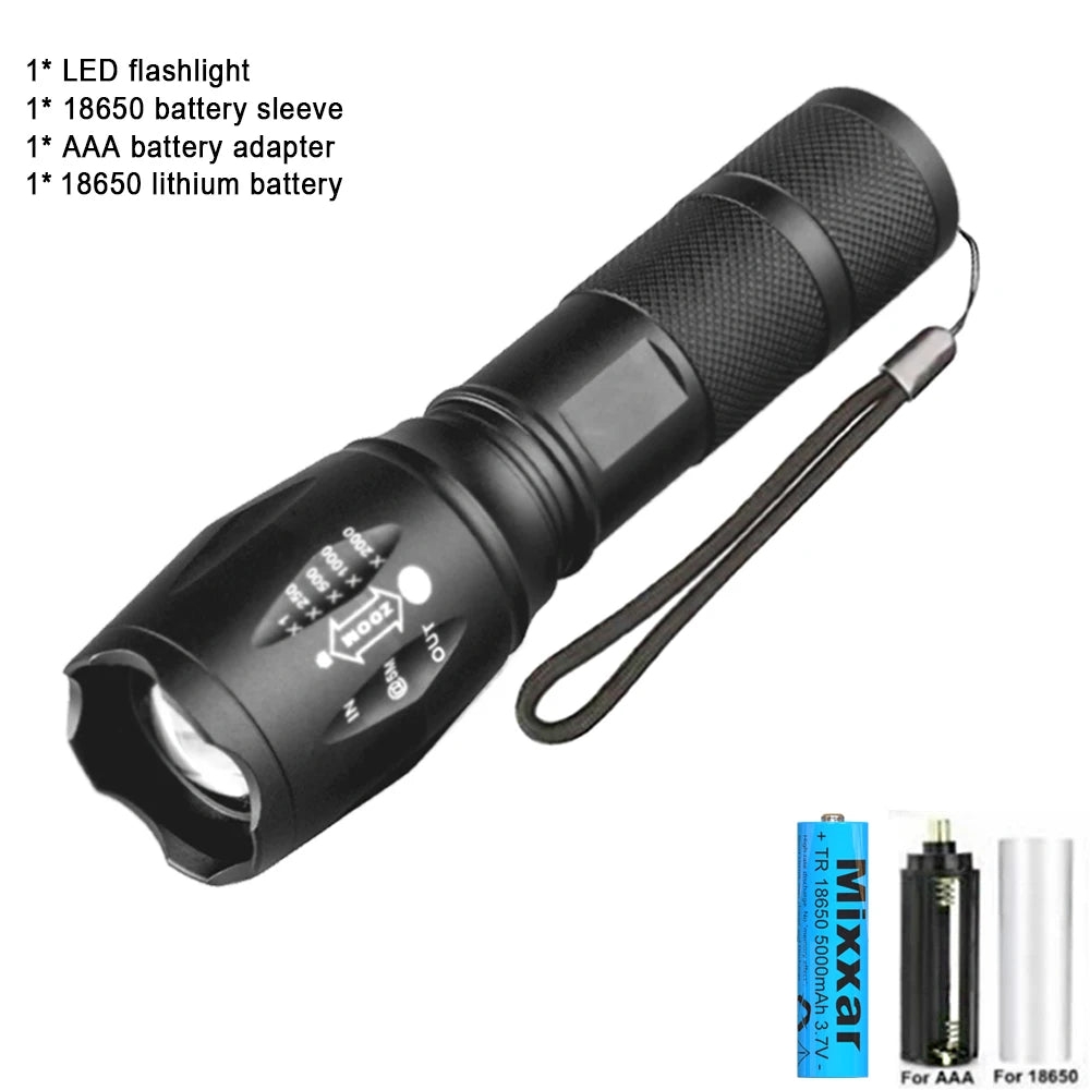 ZK30 Portable Powerful LED Lamp T6 Flashlight Linterna Torch Uses 18650 Chargeable Battery Outdoor Camping Tactics Flash Light