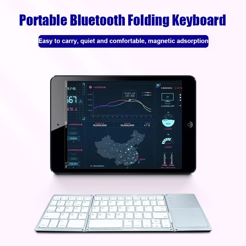 Bluetooth Wireless Folding Keyboard with Touchpad for Windows, Android, iOS, and Mobile Devices - Multi-Function Mini Keyboard