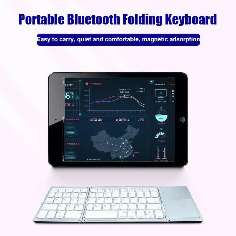 Bluetooth Wireless Folding Keyboard with Touchpad for Windows, Android, iOS, and Mobile Devices - Multi-Function Mini Keyboard.