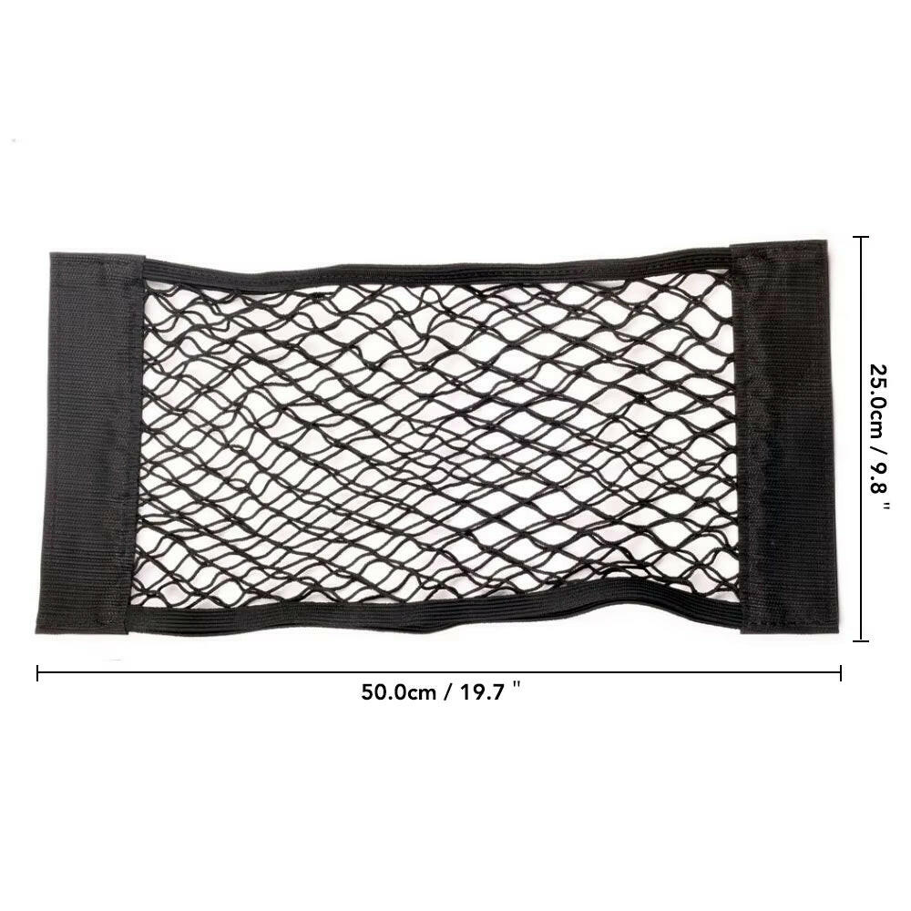 Car Back Seat Mesh Storage Organizer with Elastic String Net and Magic Sticker - Universal Trunk Pocket Cage.