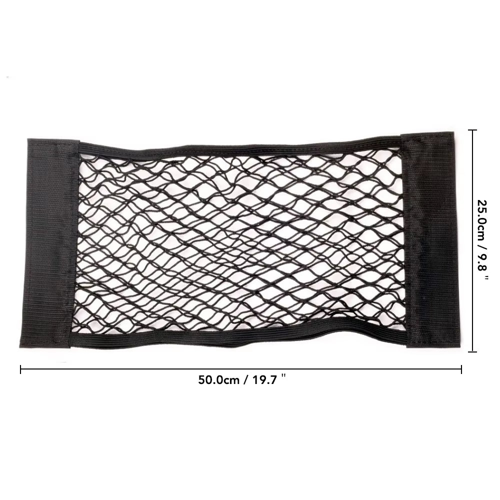 Car Back Seat Mesh Storage Organizer with Elastic String Net and Magic Sticker - Universal Trunk Pocket Cage