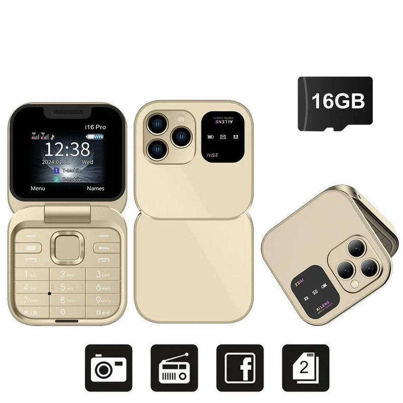 I16Pro Compact Foldable Mobile Phone with Auto Call Recording, Speed Dial, FM Radio, Dual SIM GSM Unlocked.