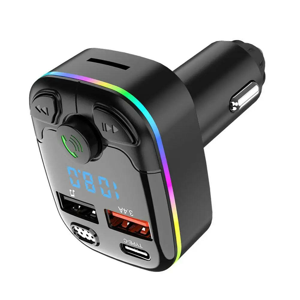 Bluetooth 5.0 Car FM Transmitter PD Type-C Dual USB Ambient Player MP3 Charger Type-C Wireless Light 18W Handsfree PD QC3.0 Y3Z4.